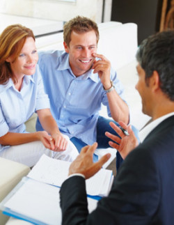 happy couple discussing financial matter with 250x323 happy couple discussing financial matter with